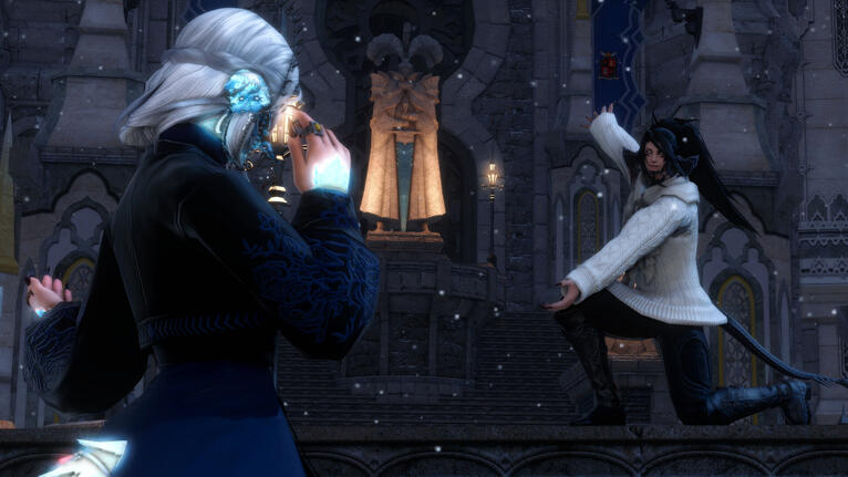 Huxing showing Maeval around Ishgard. By: Reza @ vampirenpc on Discord